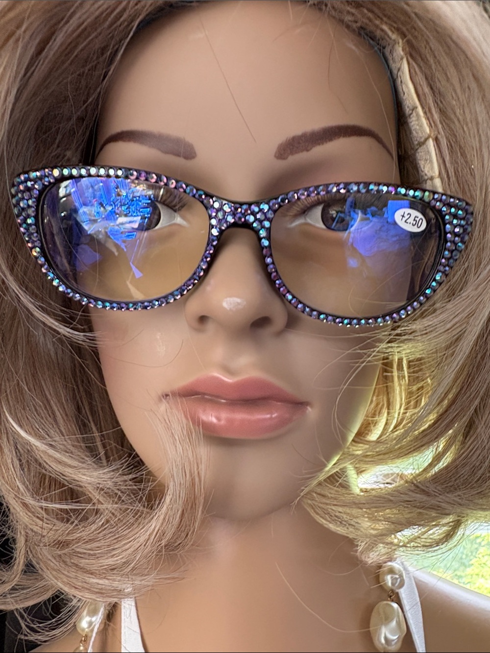Kirks Folly 250 Iridescent Purple Crystal Cat-Eye Reading Glasses